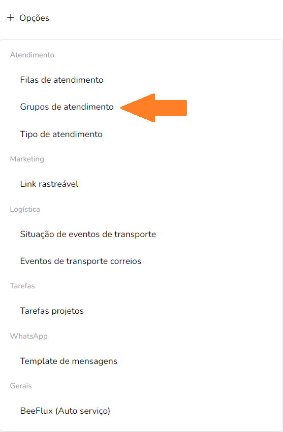 Imagem 28: Opção de Grupos de Atendimento